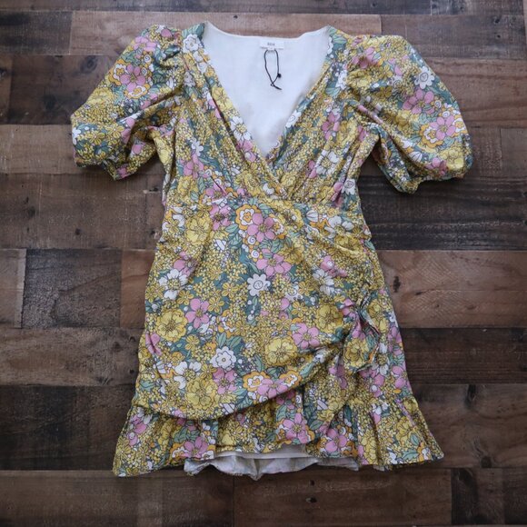 Anthropologie RAHI Womans Medium Petra Floral Faux Wrap Puff Sleeve Mini Dress - Picture 6 of 6